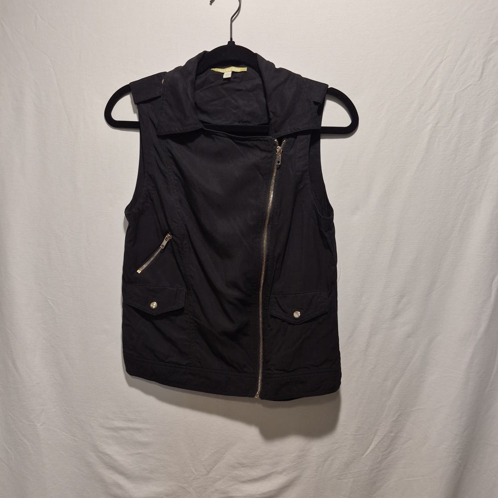 Gianni Bini Black XS Moto Vest Biker Utility Cargo Edgy Grunge Streetwear Y2K